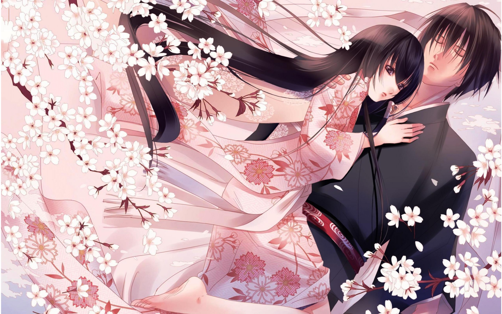 Anime Couple Pink Flower X Close