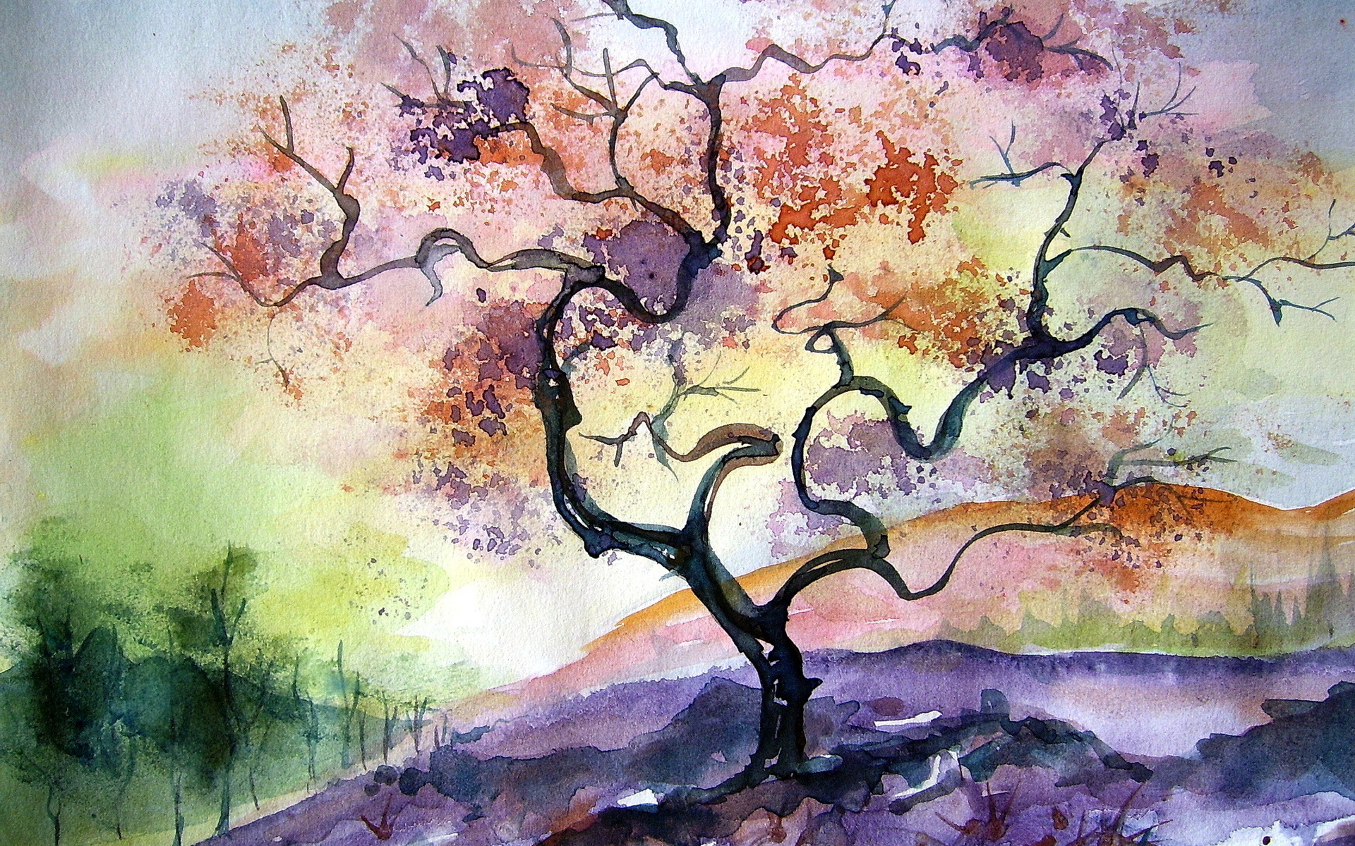 Watercolor Tree Painting HD Wallpaper Res