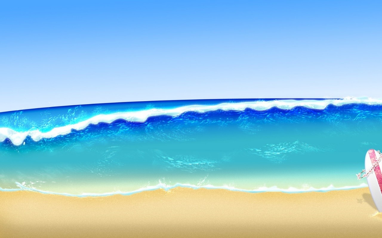 Description Beach Surfboard And Wave Wallpaper