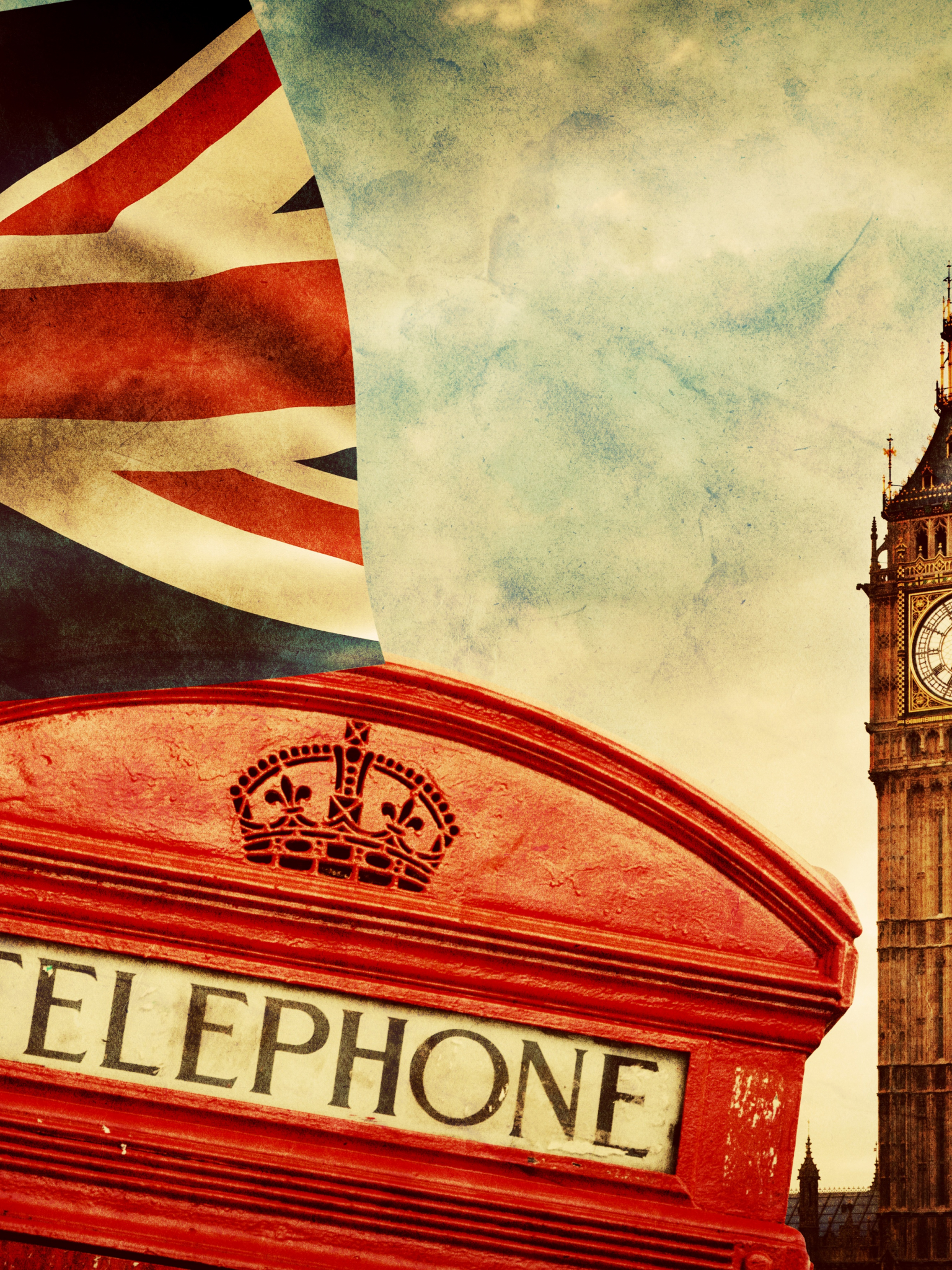 England London Telephone Vintage British Flag Big