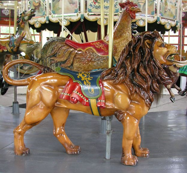 Greenfield Village Carousel Outside Row Standing Lion With Rooster In