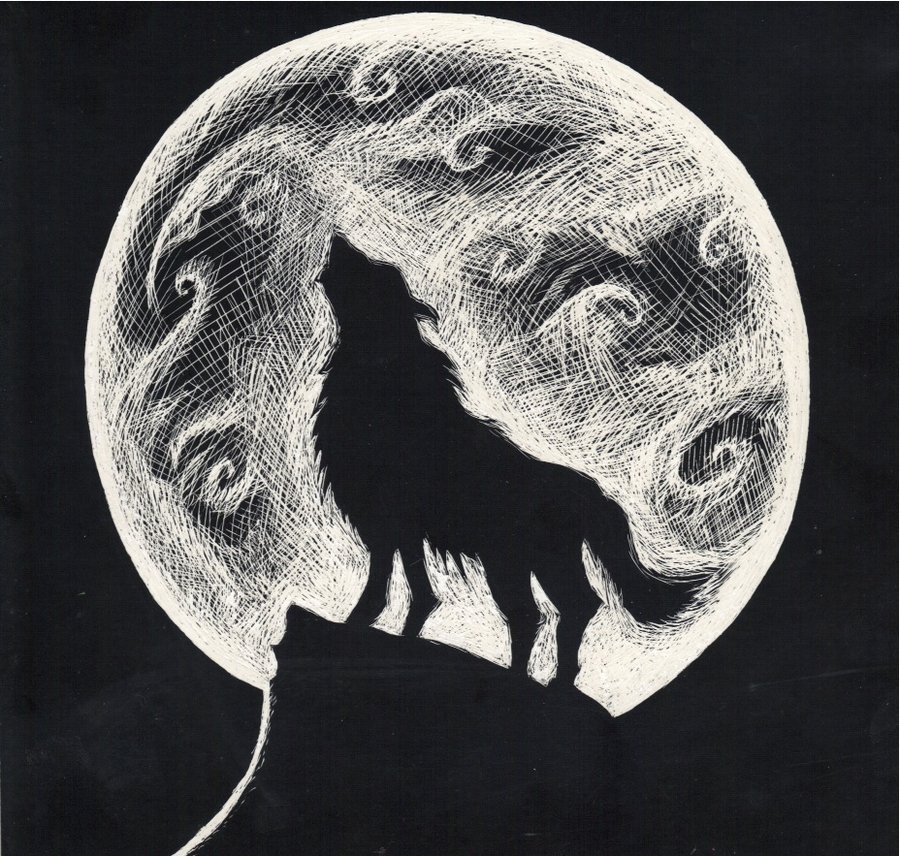 Wolf Howling at the Moon by CaylaLydon on