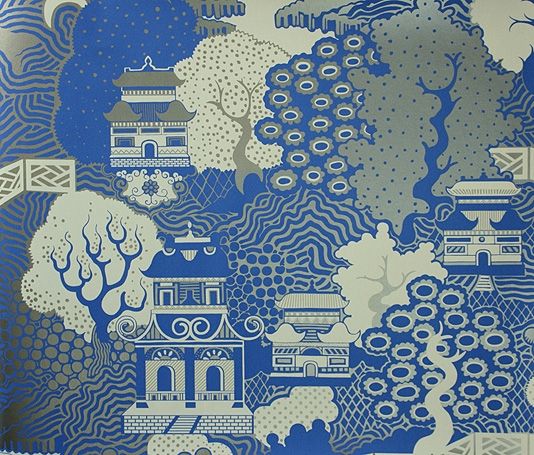 Summer Palace Wallpaper Chinese Scenic In Cream Blue And