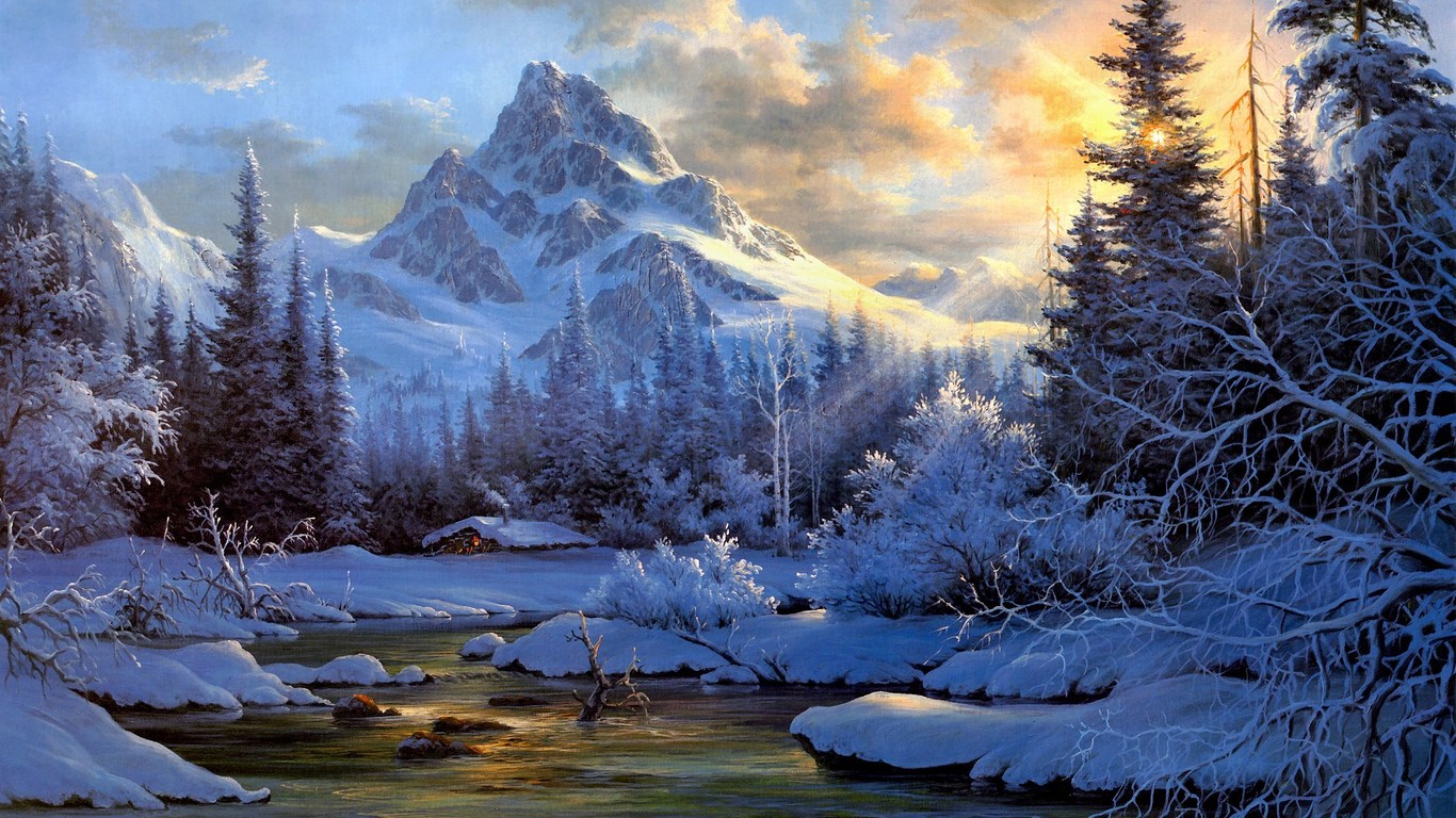 Wallpaper Winter Mountain Landscape
