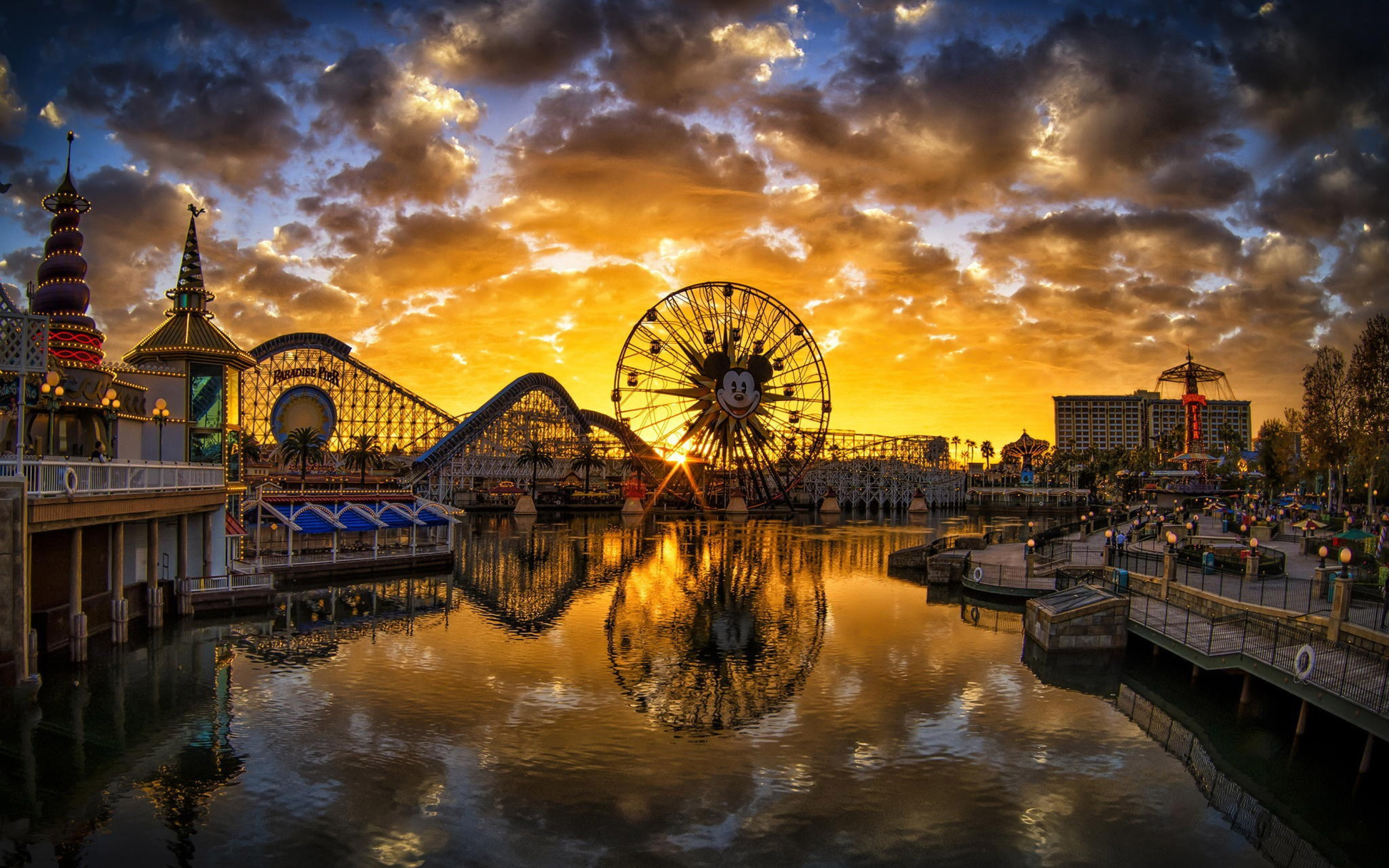 Disneyland California Sunset City River Ferris Wheel Reflection