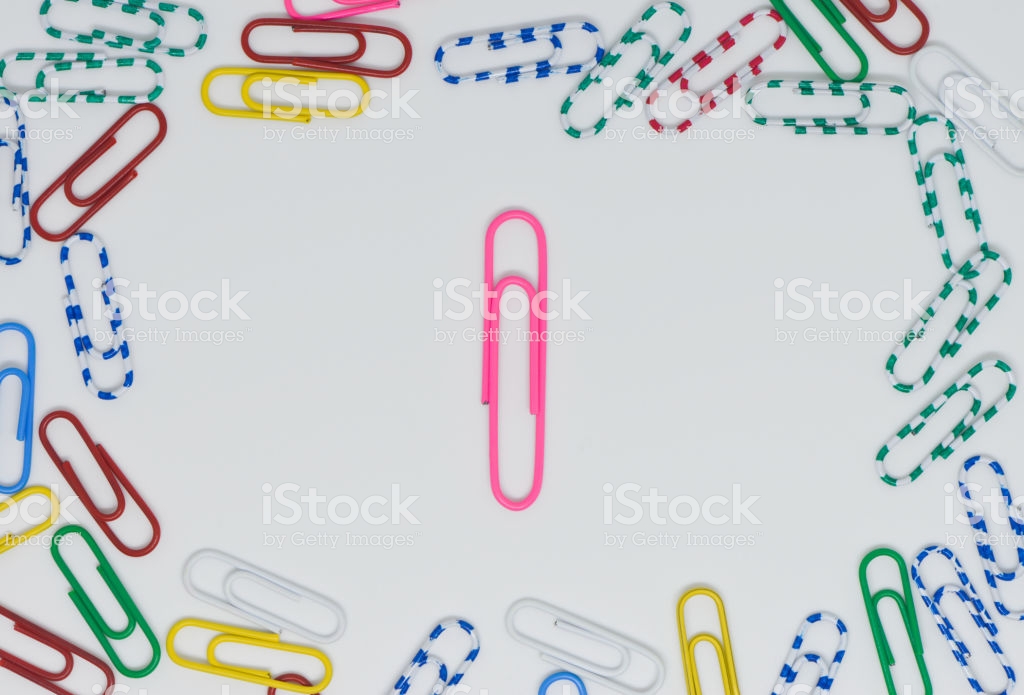 Colorful Paperclip Flat Lay As A Background With Difference Big