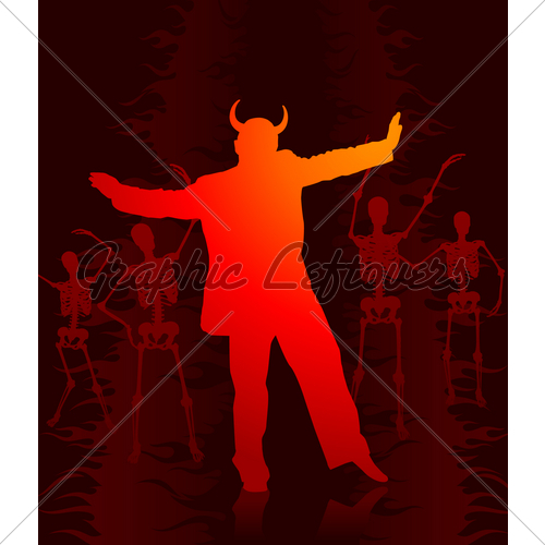 Devil Man Dancing With Skeletons In The Background Gl Stock Image