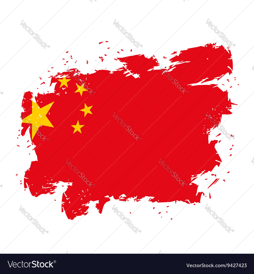 China Flag Grunge Style On White Background Brush Vector Image