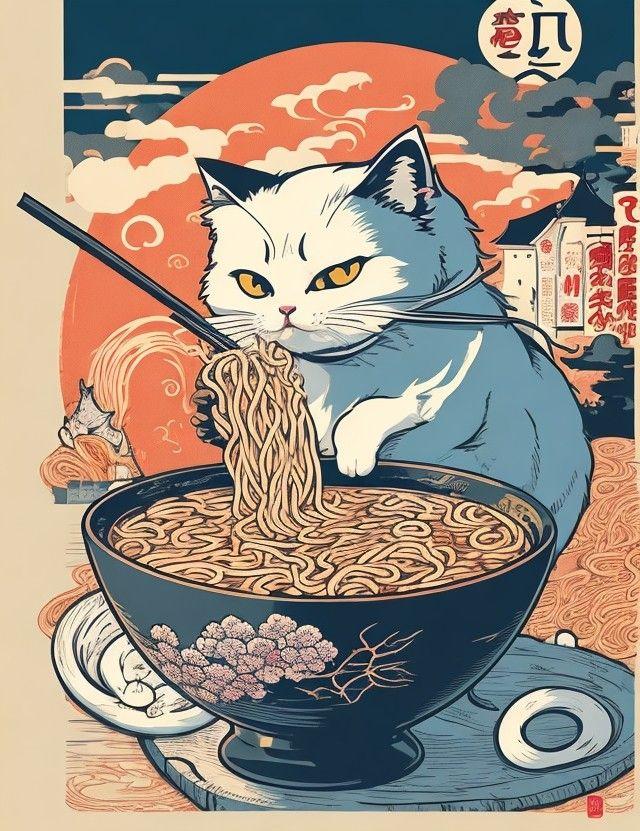 Cat Japanese Noodles Ramen Kawaii In Cats