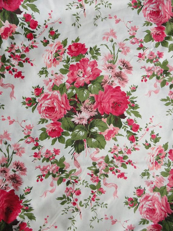 Vintage Waverly Rose Floral Fabric Pink Red Bouquet Yards Avail