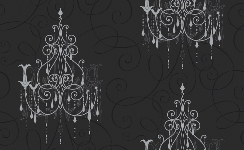 On A Soft Feel Black Textured Curlicue Covered Background Chandeliers