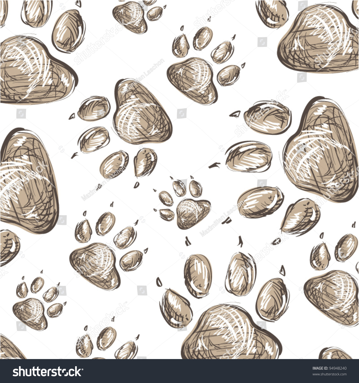 Animal Paws Background Pattern On White Stock Vector Royalty