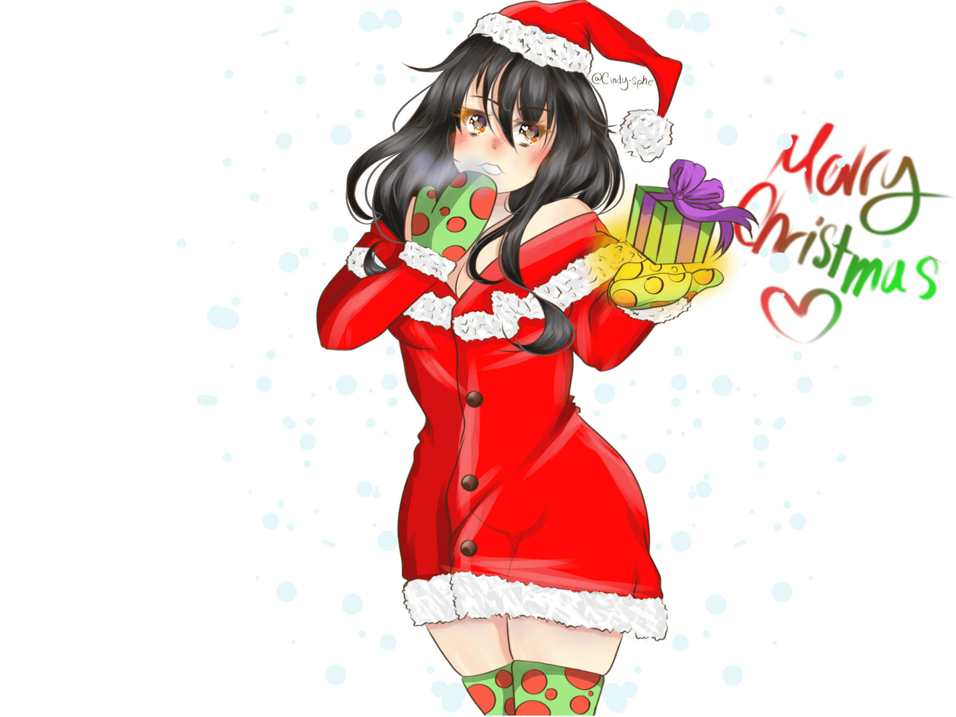 Anime girl in a Christmas outfit