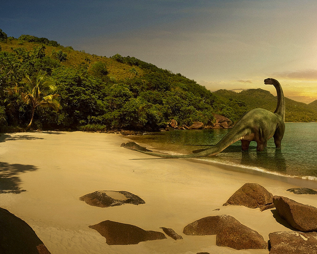 Dinosaur Standing In Water Wallpaper And Image