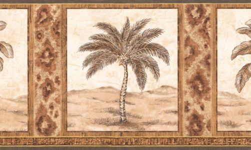 Tropical Palm Tree Leopard Print Wallpaper Border S5202B