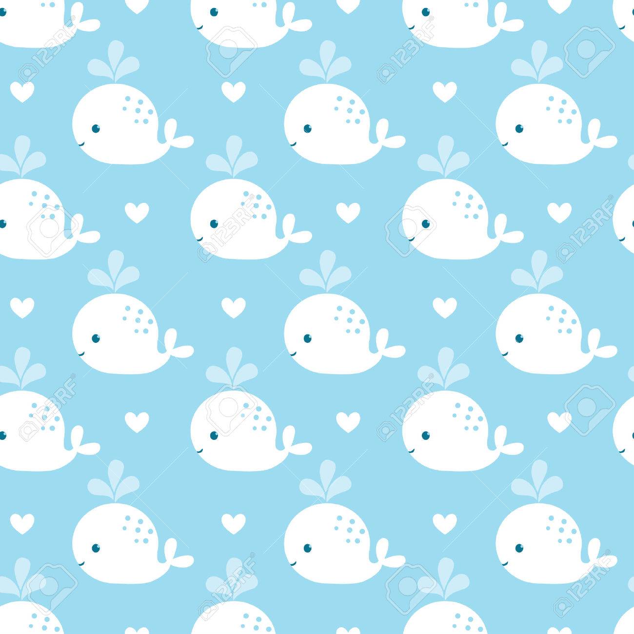 Cute Background With Cartoon Blue Whales Baby Shower Design