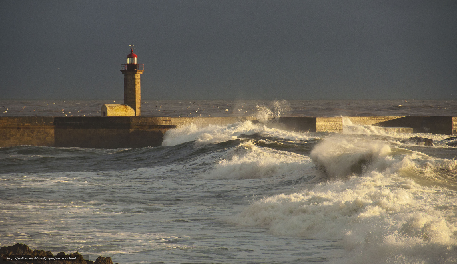 Wallpaper Sea Waves Storm Lighthouse Desktop