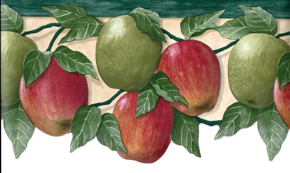 Country Apples On Vine Scalloped Wallpaper Border