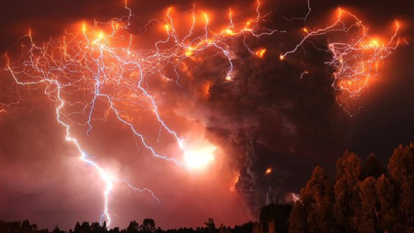 Volcano Eruption Lightning HD Wallpaper Background Image