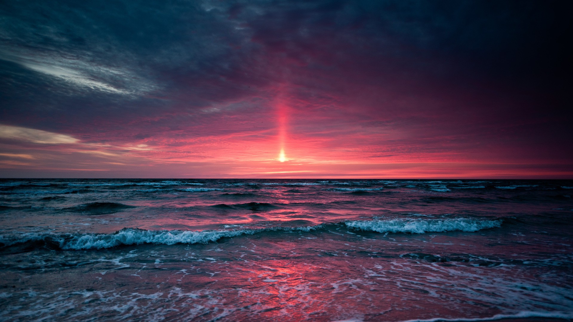 Nature Sea Sunset Horizon Sky Waves Wallpaper HD Desktop