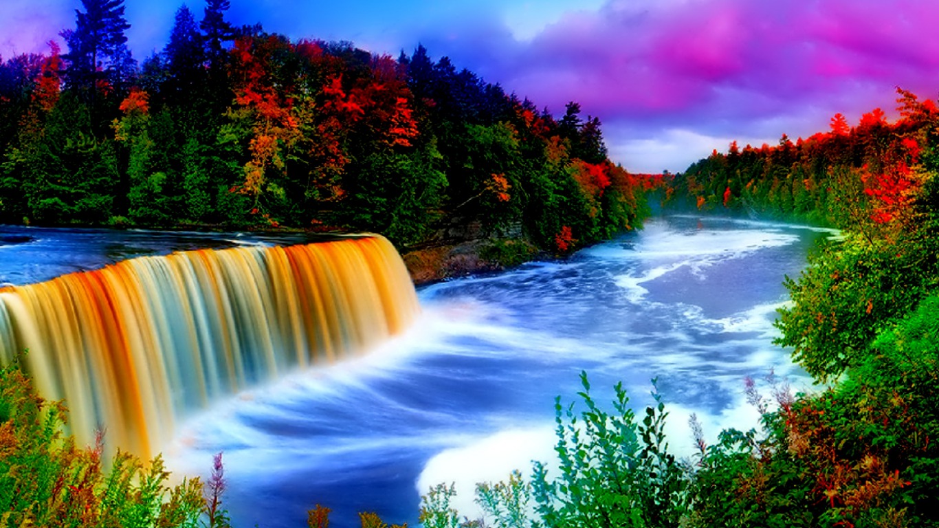 Rainbow Waterfall Computer Wallpapers Desktop Backgrounds 1366x768