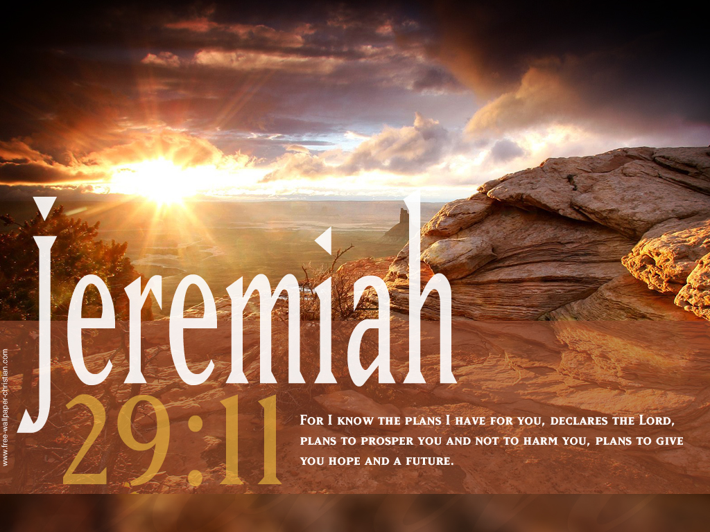 Jeremiah 29:11 Bible verse with a desert sunset background. The verse reads: 'For I know the plans I have for you, declares the Lord, plans to prosper you and not to harm you, plans to give you hope and a future.'
