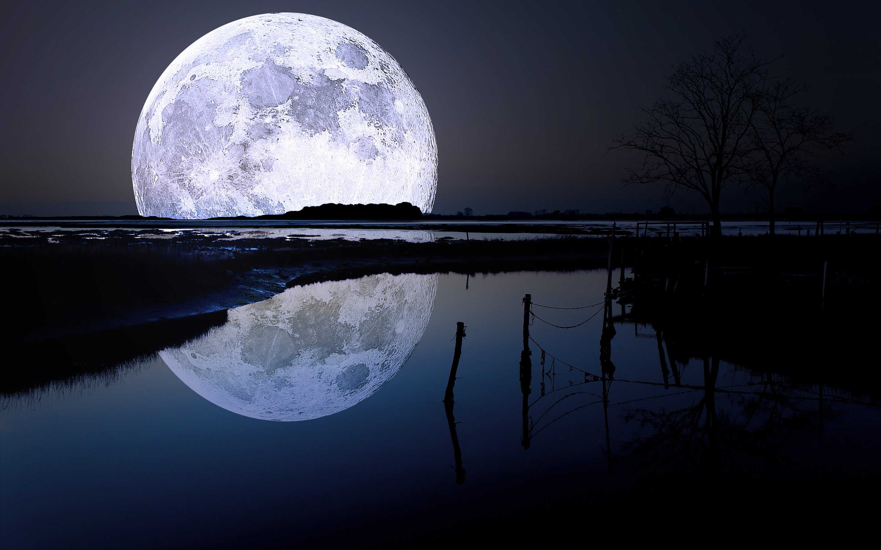 Super Moon Reflection In Lake Wallpaper HD