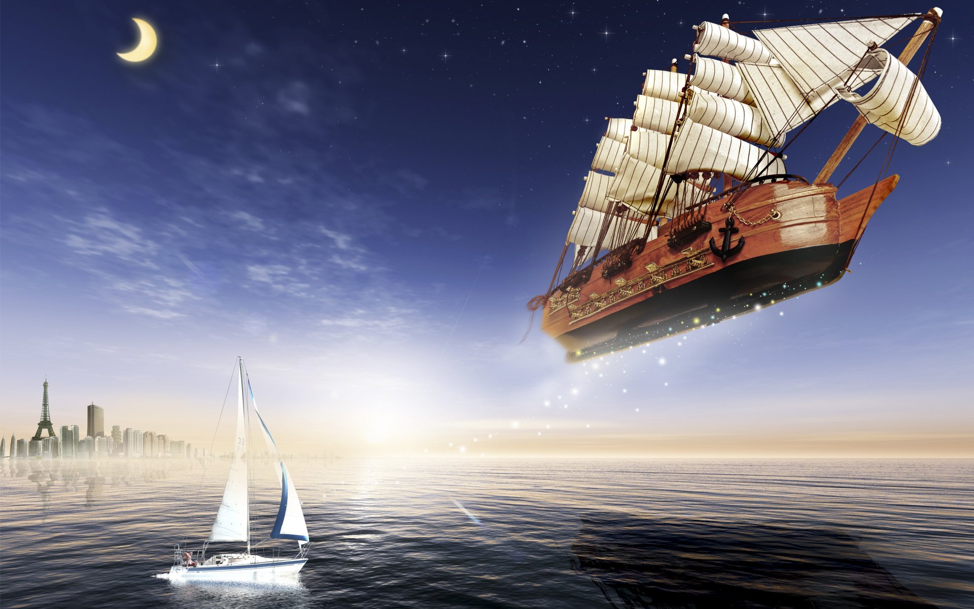 Wallpaper flying ship sailboat wallpapers fantasy   download