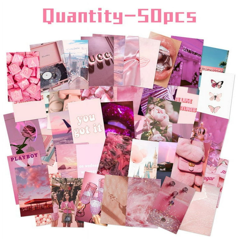 50pcs Pink Aesthetic Wallpaper Rosy Collage Print Kit Wall Art