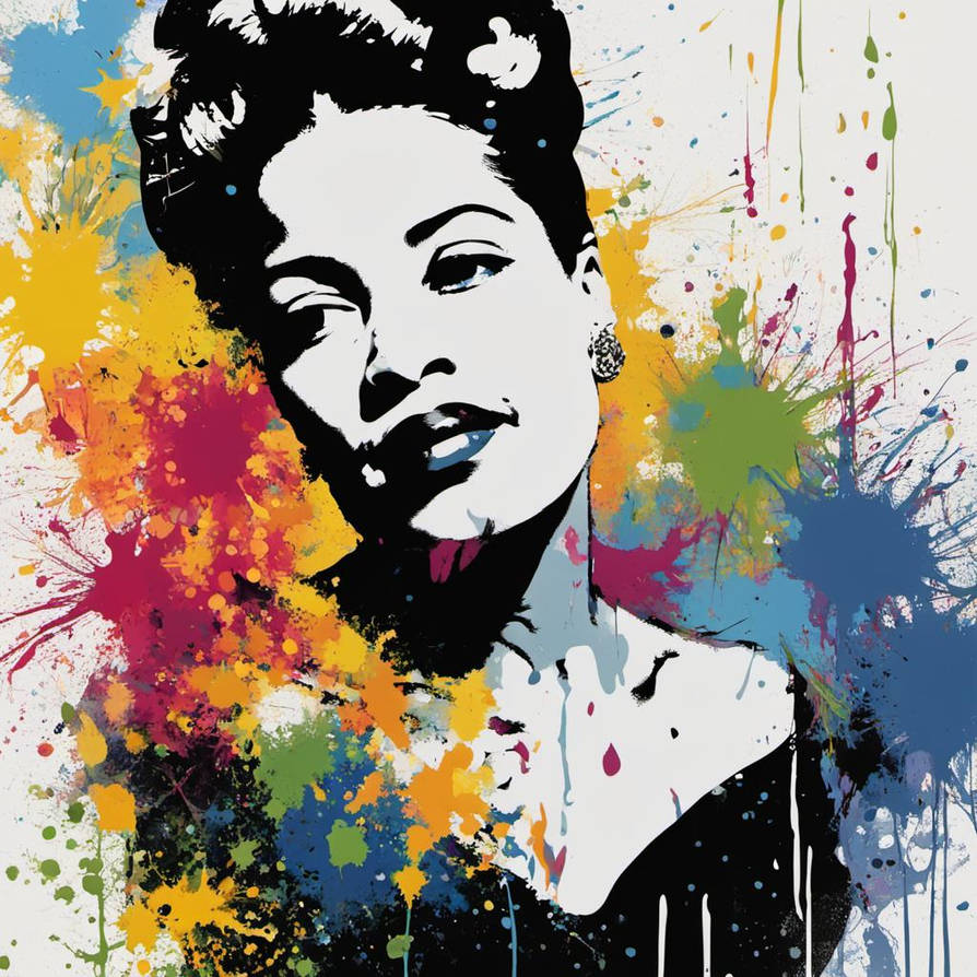 Billie Holiday In A Paint Splash Background By Caseycolton Wallpaper