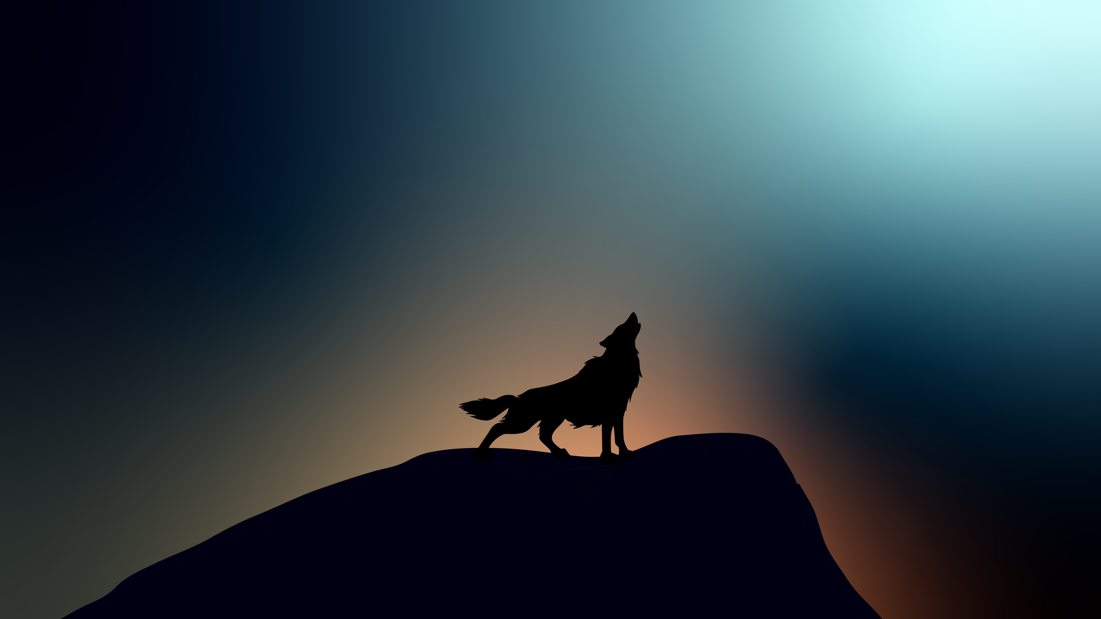 A lone wolf howling at the moon on a hilltop, silhouetted against a twilight sky