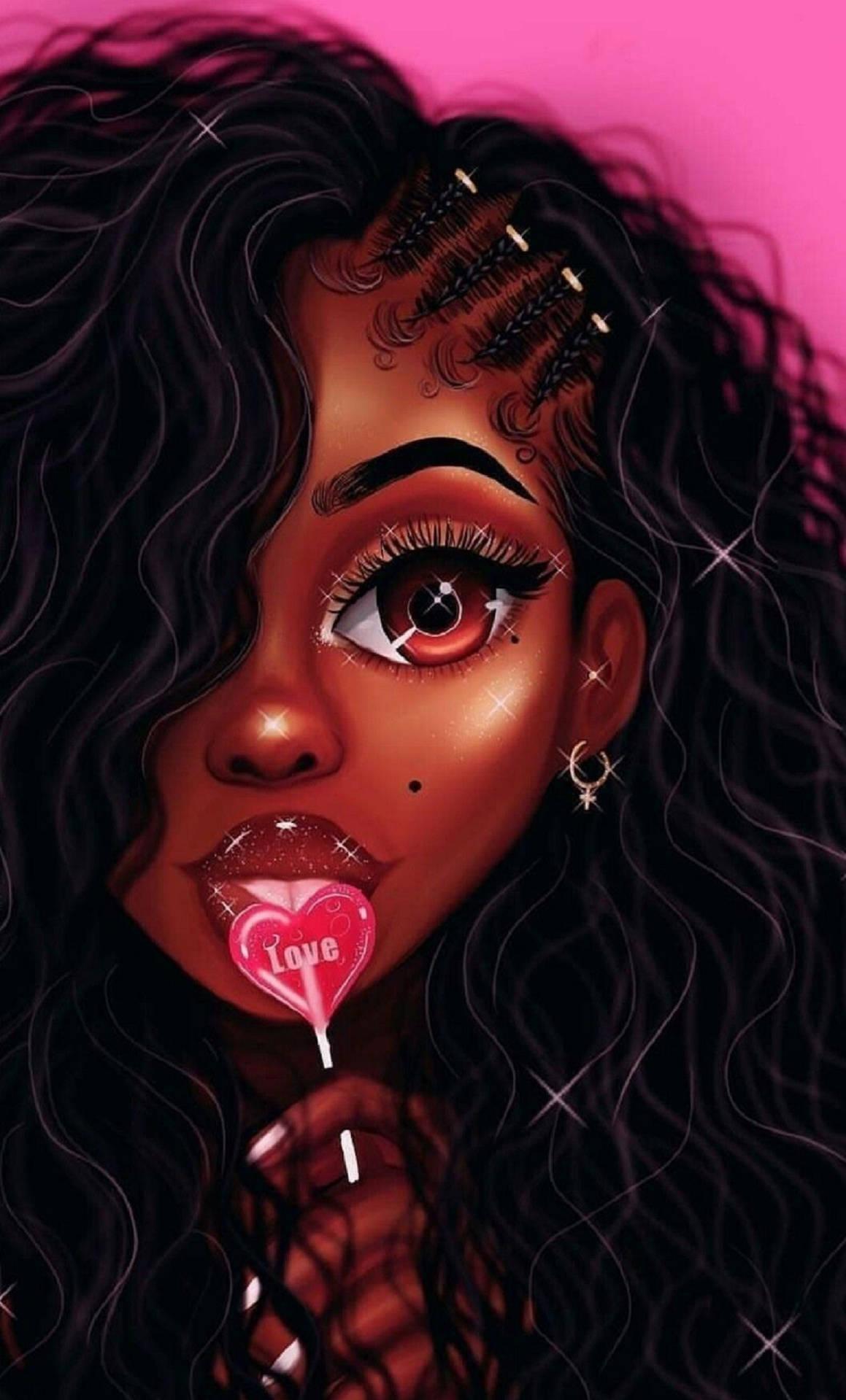 Adorable Black Girl Enjoying A Lollipop Wallpaper