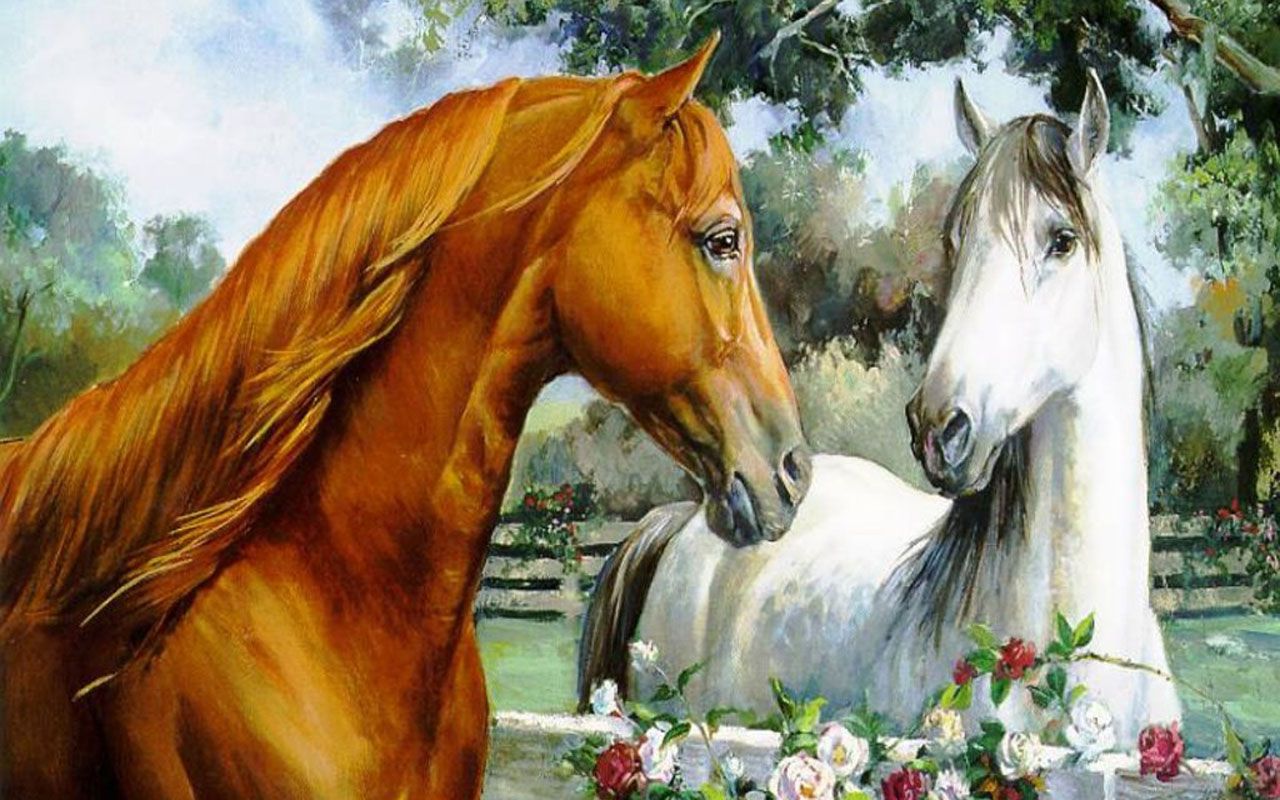 Wallpaper Archive Brown And White Horse Painting