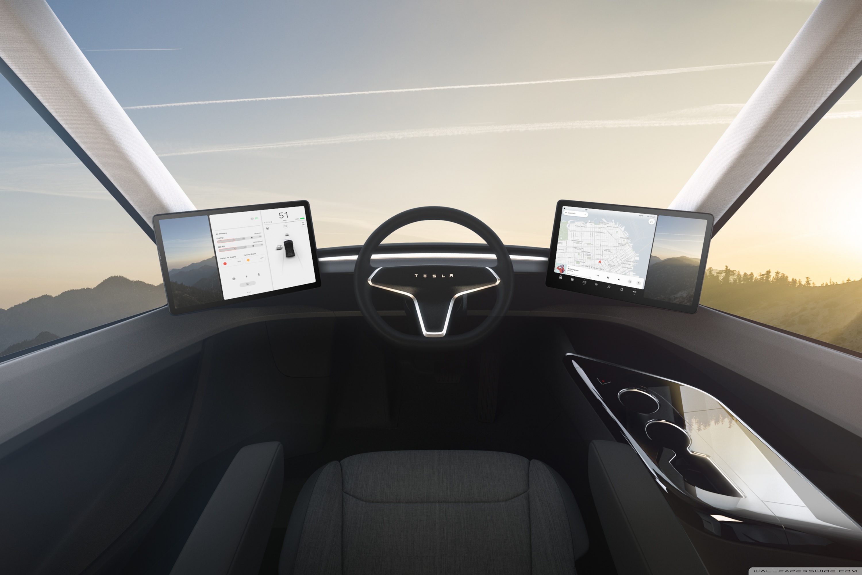 Tesla Semi Interior Command Ultra HD Desktop Background Wallpaper