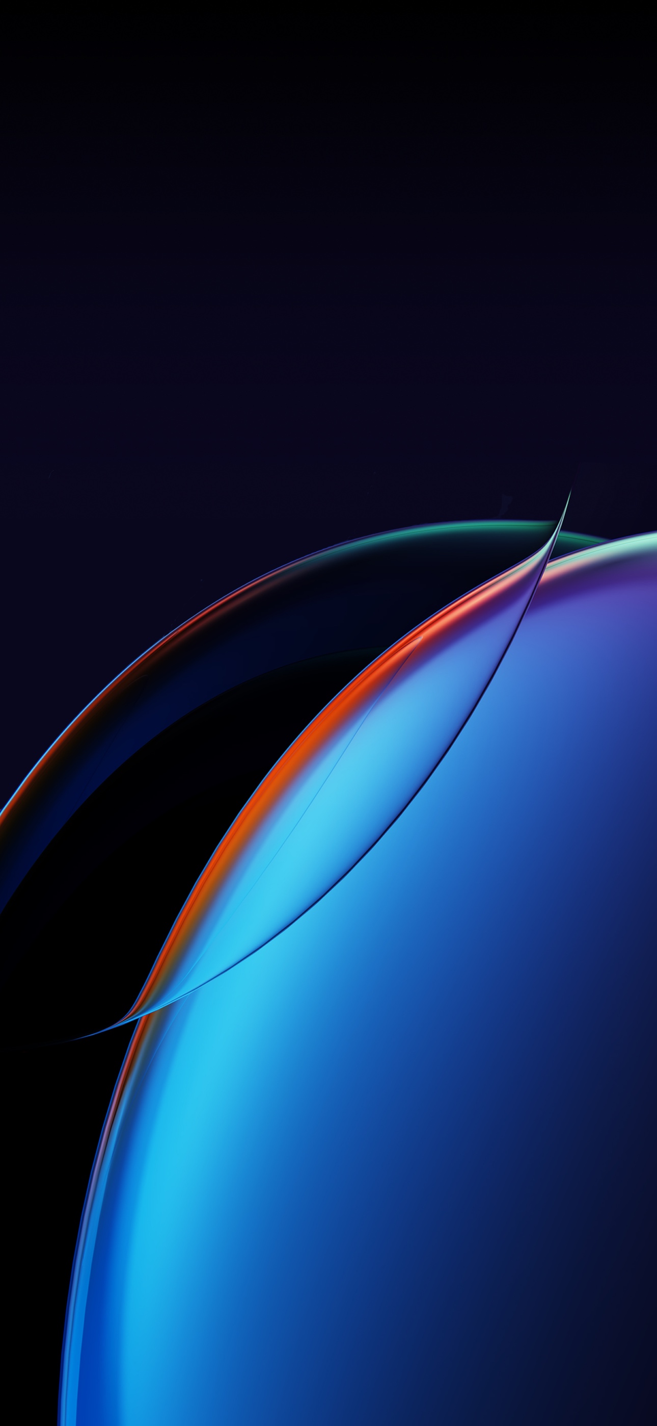 Abstract iPhone 14 Pro Max wallpaper with swirling blue and orange hues on a dark background