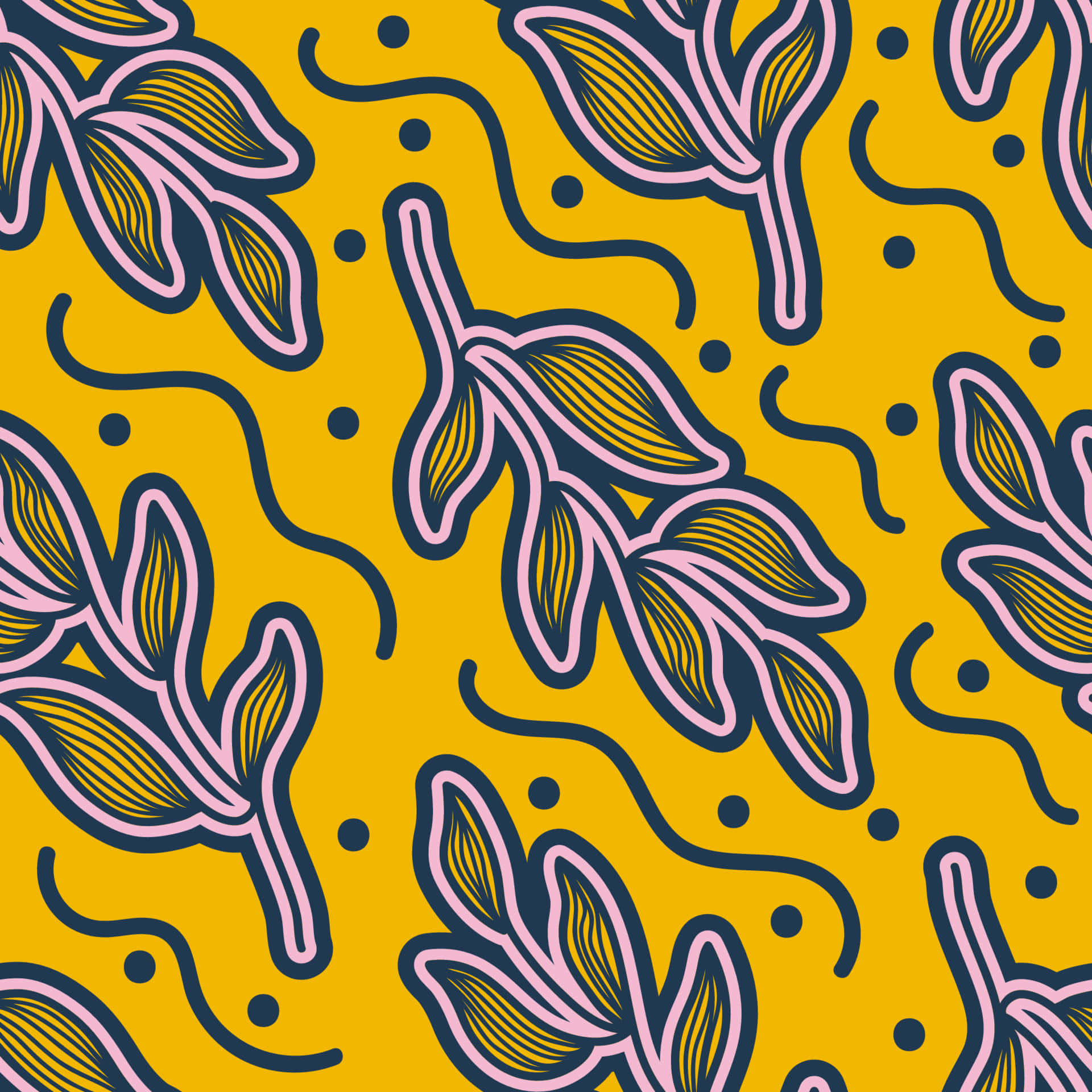 Retro Floral Pattern Yellow Wallpaper