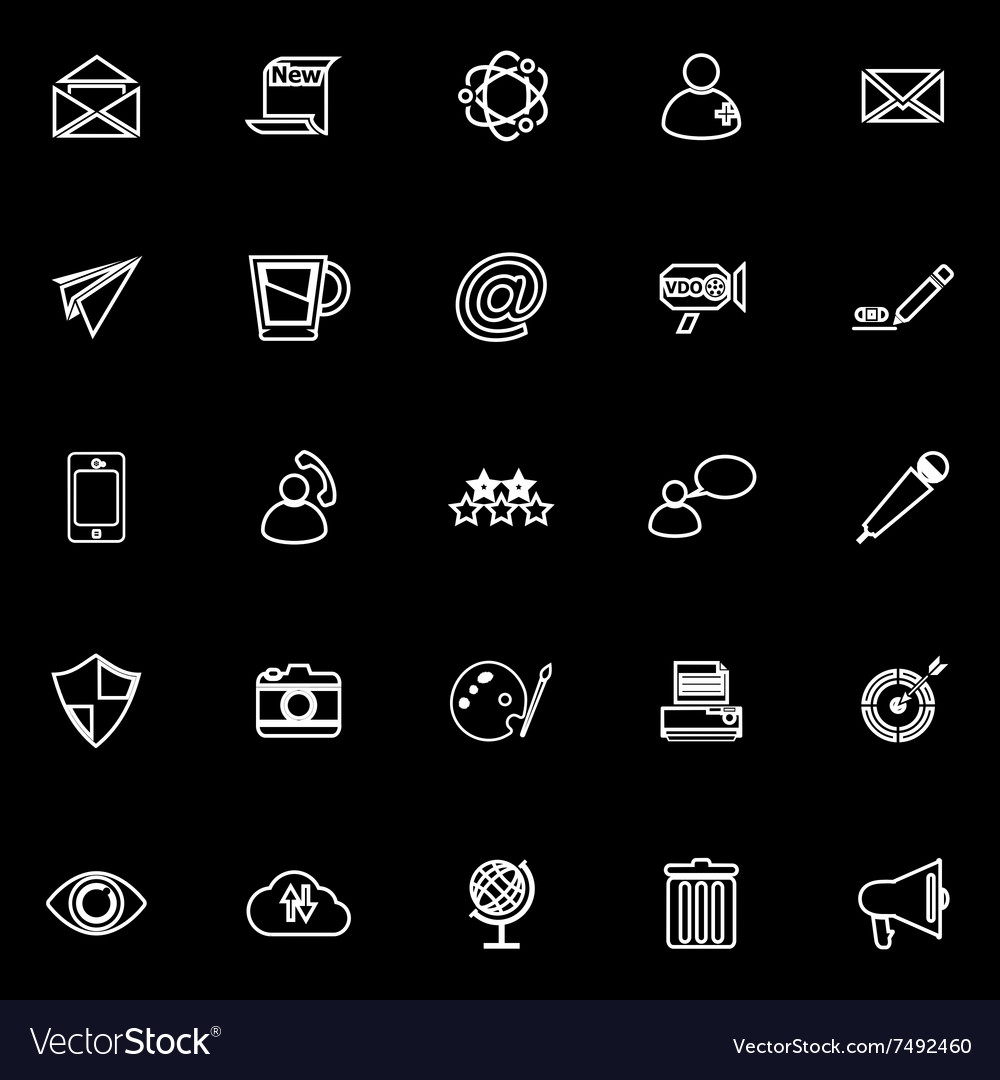 Message And Email Line Icons On Black Background Vector Image
