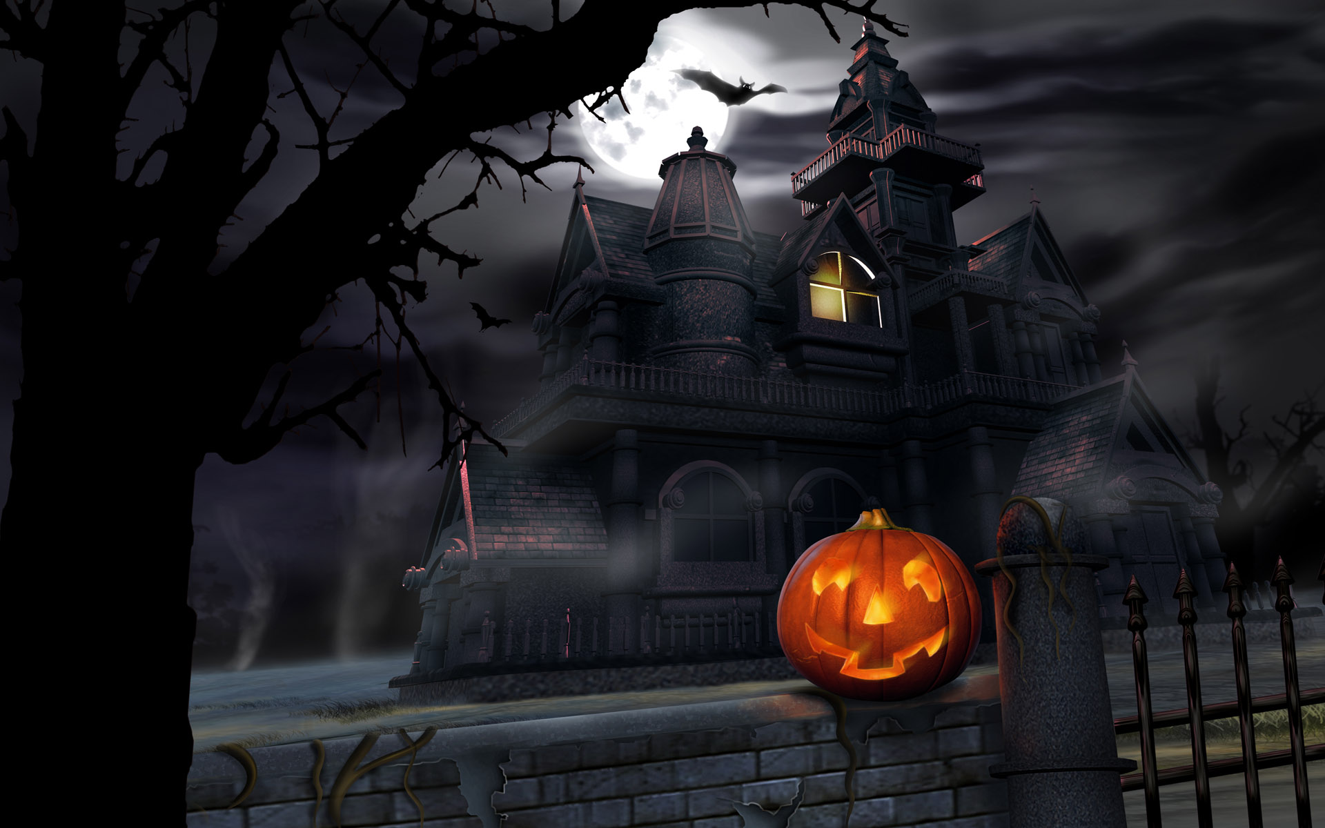 Scary Halloween HD Wallpaper Pumpkins Witches Spider Web Bats