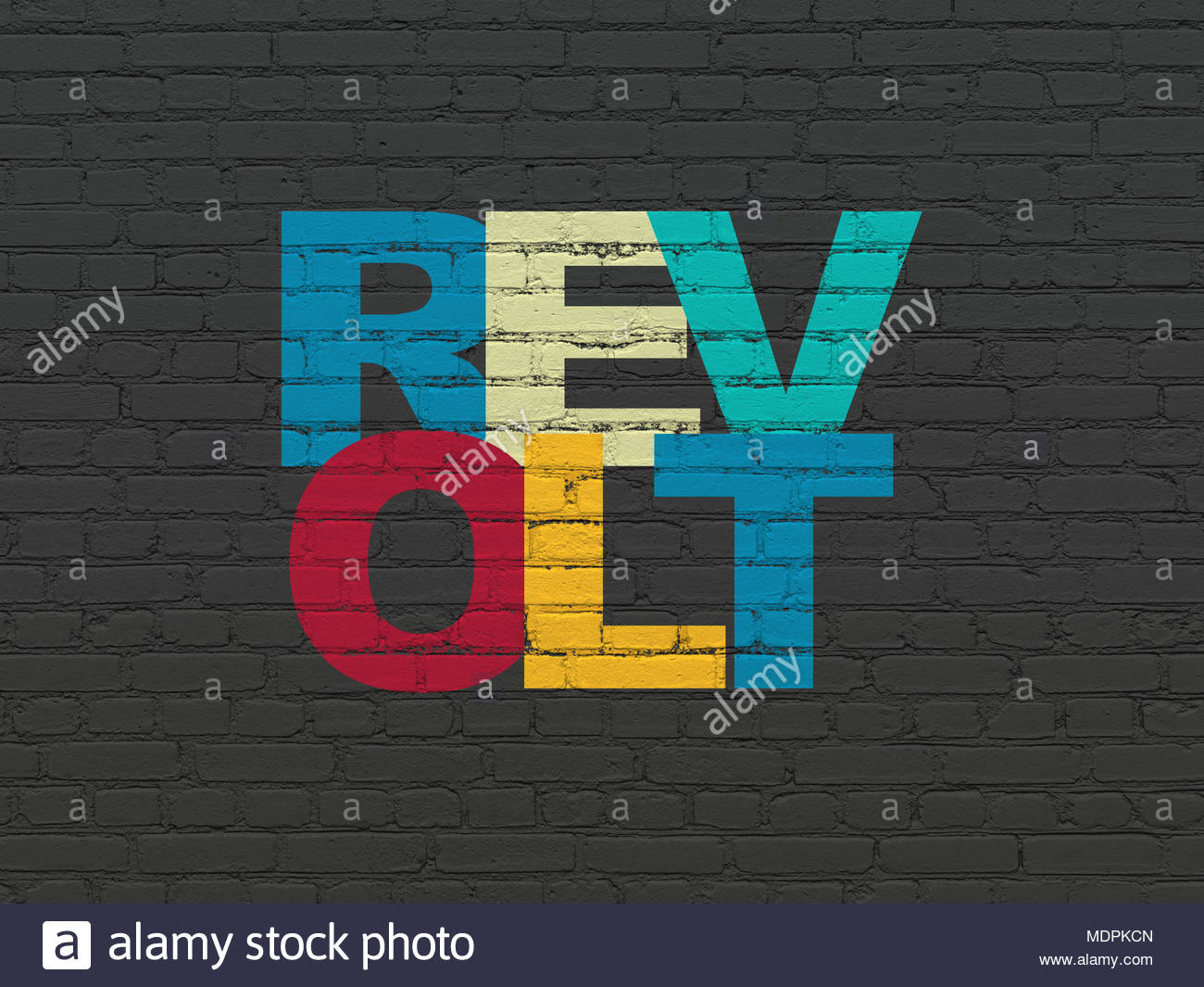 Political Concept Painted Multicolor Text Revolt On Black Brick