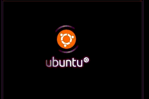 Spinning Ubuntu logo and the Ubuntu text logo with a moving fade