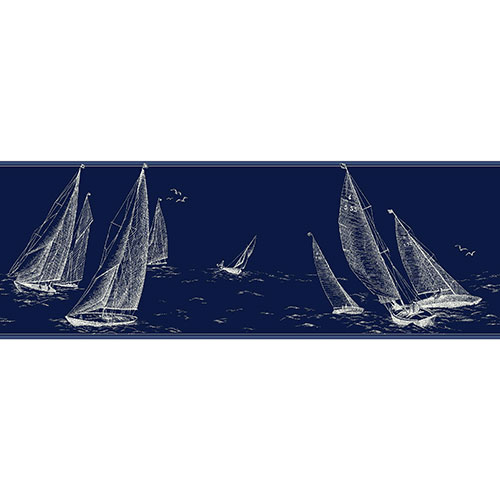 York Wallcoverings Sailboat Border   BlueWhite Boscovs
