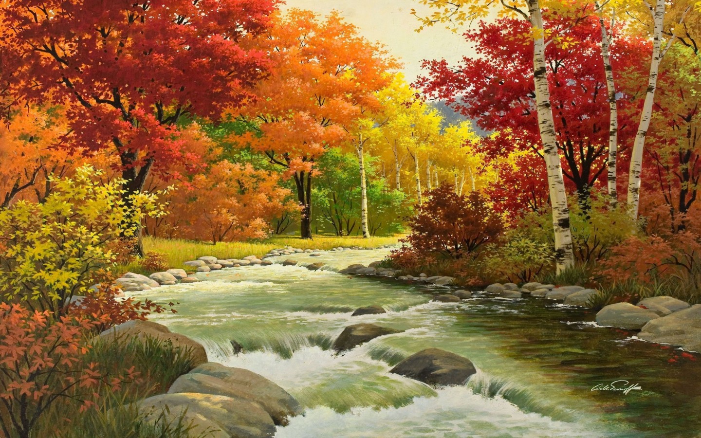 Flowing River Nature Fall Wallpaper Wallpaper13