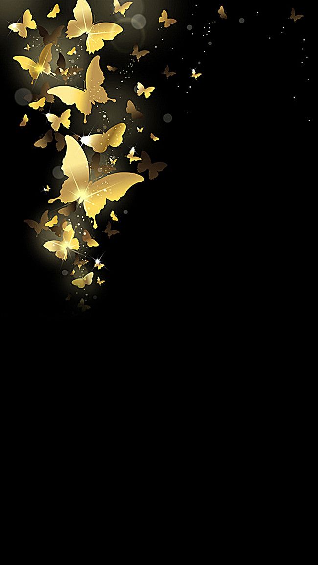 Atmospheric Black Background Gold Butterfly Wallpaper