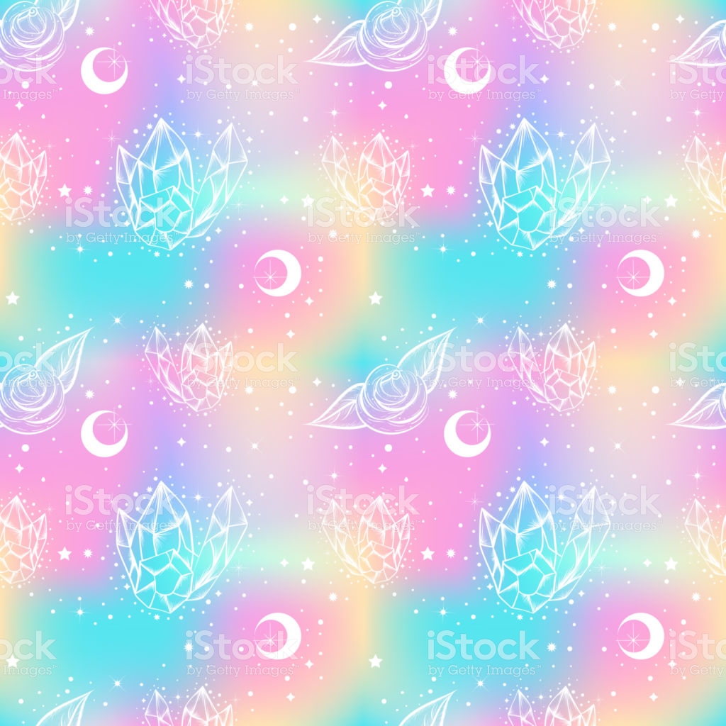 Childish Galaxy Seamless Pattern With Roses And Crystals 8090ss