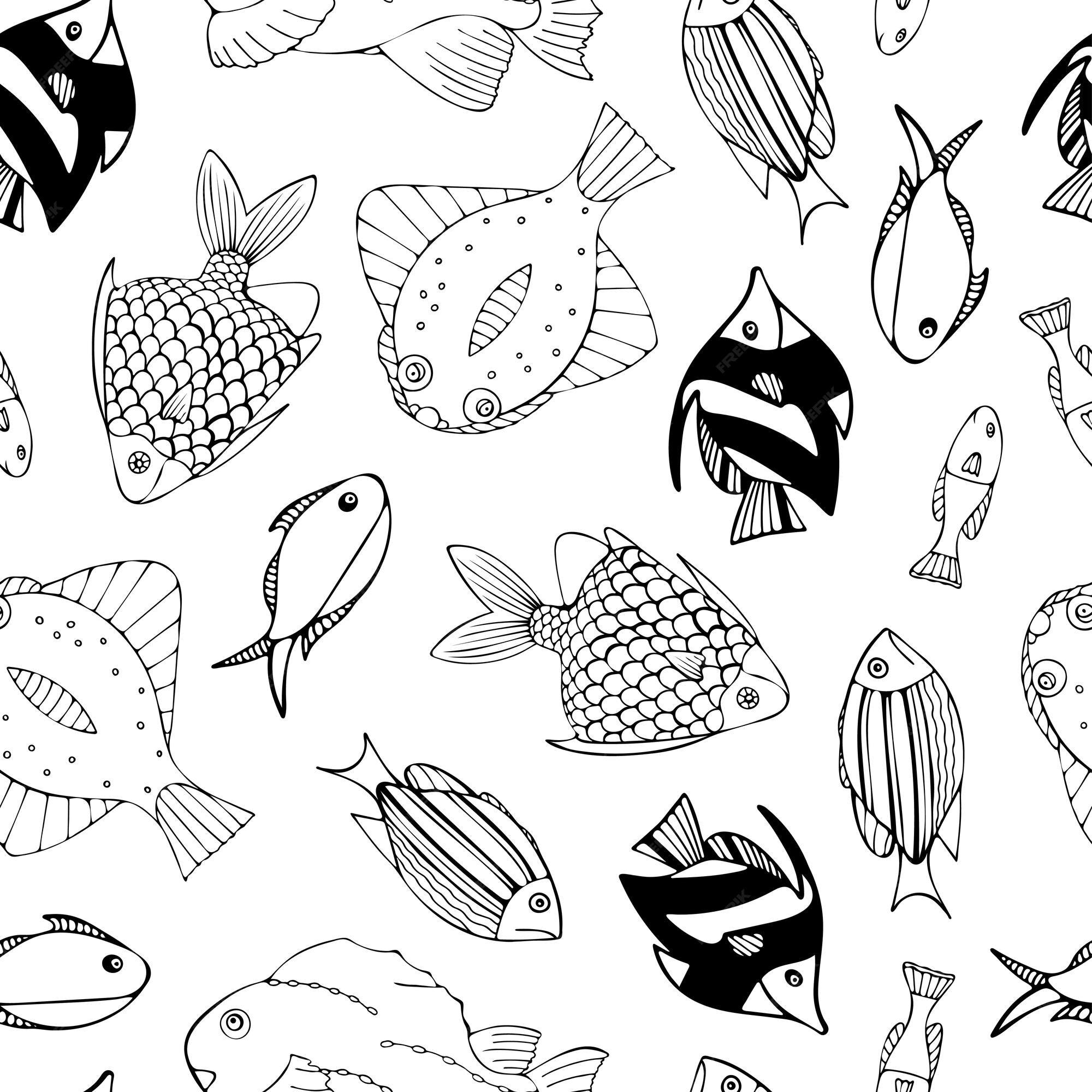Premium Vector Seamless Pattern With Black Fish On White