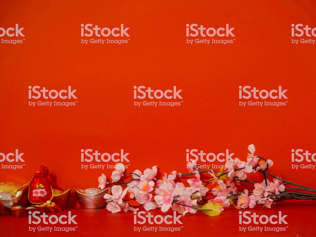 Chinese New Years Decoration For Spring Festival On Red Background