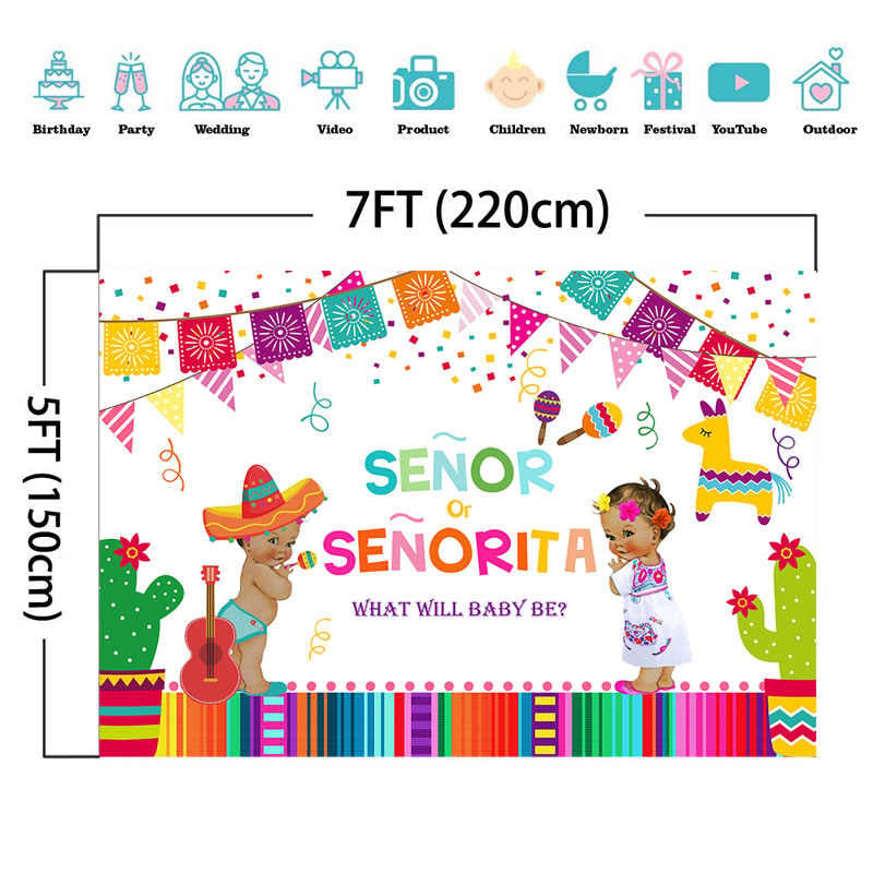 Neoback Mexican Fiesta Gender Reveal Backdrop Senor Or Senorita