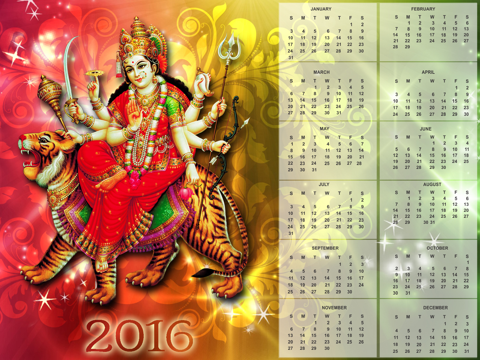  Maa Sherawali Devi 2016 Calendar and HD Wallpaper   BhaktiSangrah