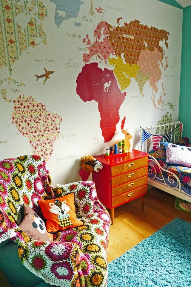 Mad for Mid Century Vintage Wallpaper World Map for Travel Nursery
