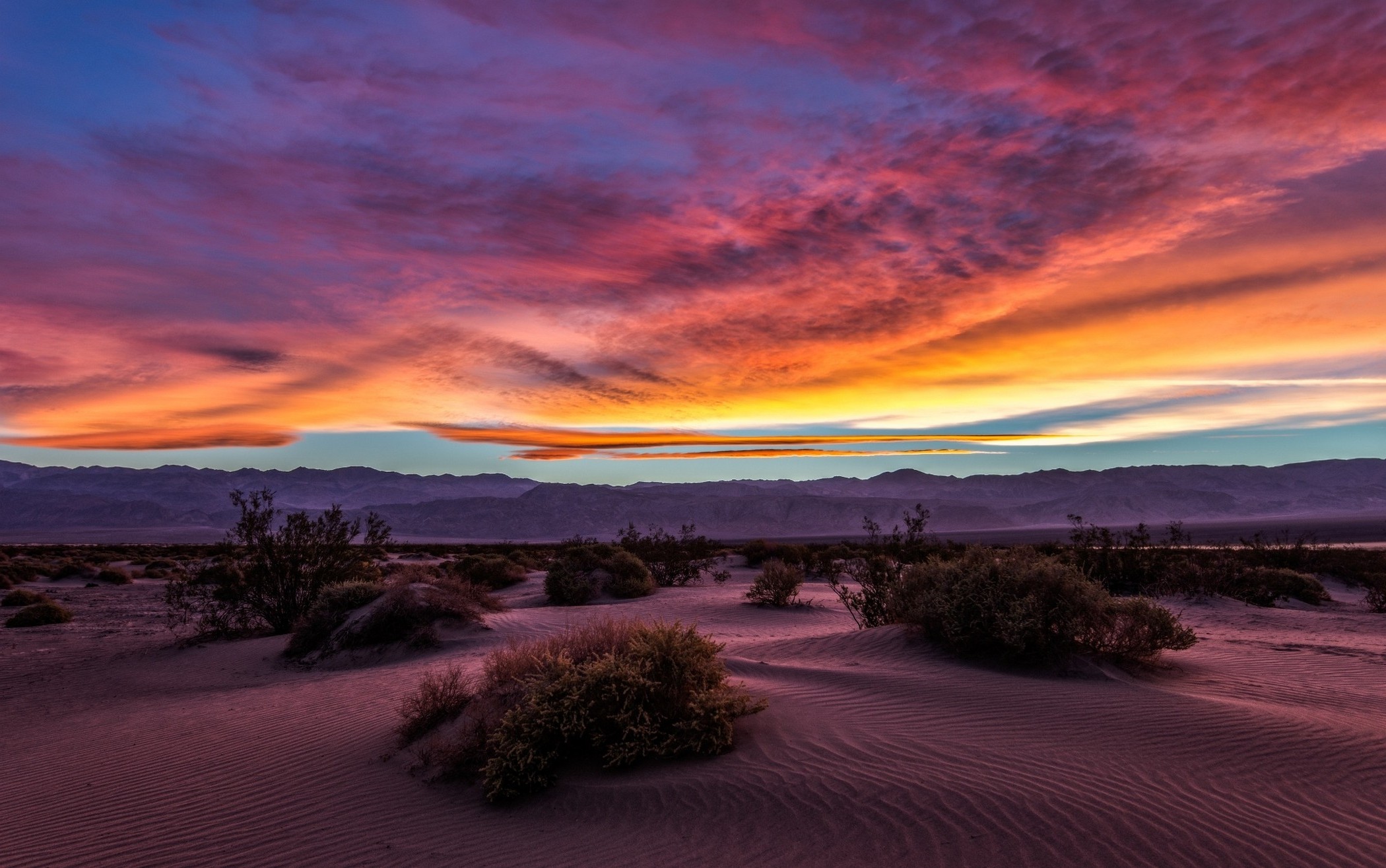 Landscape Nature Desert Sunset Death Valley Sand Mountain Shrubs Wallpaper